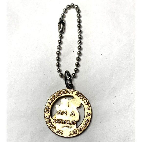 St. Christopher I Am A Catholic Medal Bag Charm 12K Gold Filled With Ball Chain - Picture 2 of 5